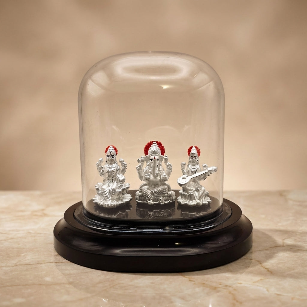 999 silver Ganesha Lakshmi Saraswati Idol Set for Pooja-102500
