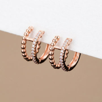 Rose Gold Double Hoop Earrings with CZ Sparkle-1017-3-1