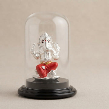 999 silver Pure Ganesh Idol with Glass Case for Car/Mandir-1325-4-60