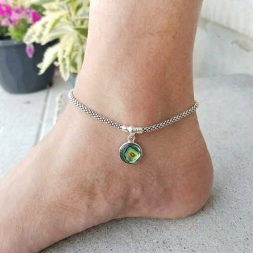 Elegant 925 Silver Women's Anklet pair with Abalone Charm-1231-10-6