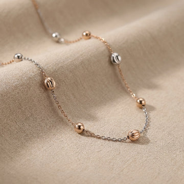 925 Silver Two-Tone Delicate Beaded Necklace-500