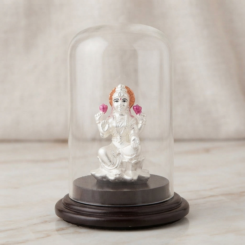 999 Pure Silver Lakshmi Idol in Glass Case | Pooja & Gift-1207-4-61