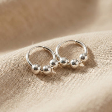 Chic 925 Silver Beaded Hoop Earrings - Daily Wear-422-2-2