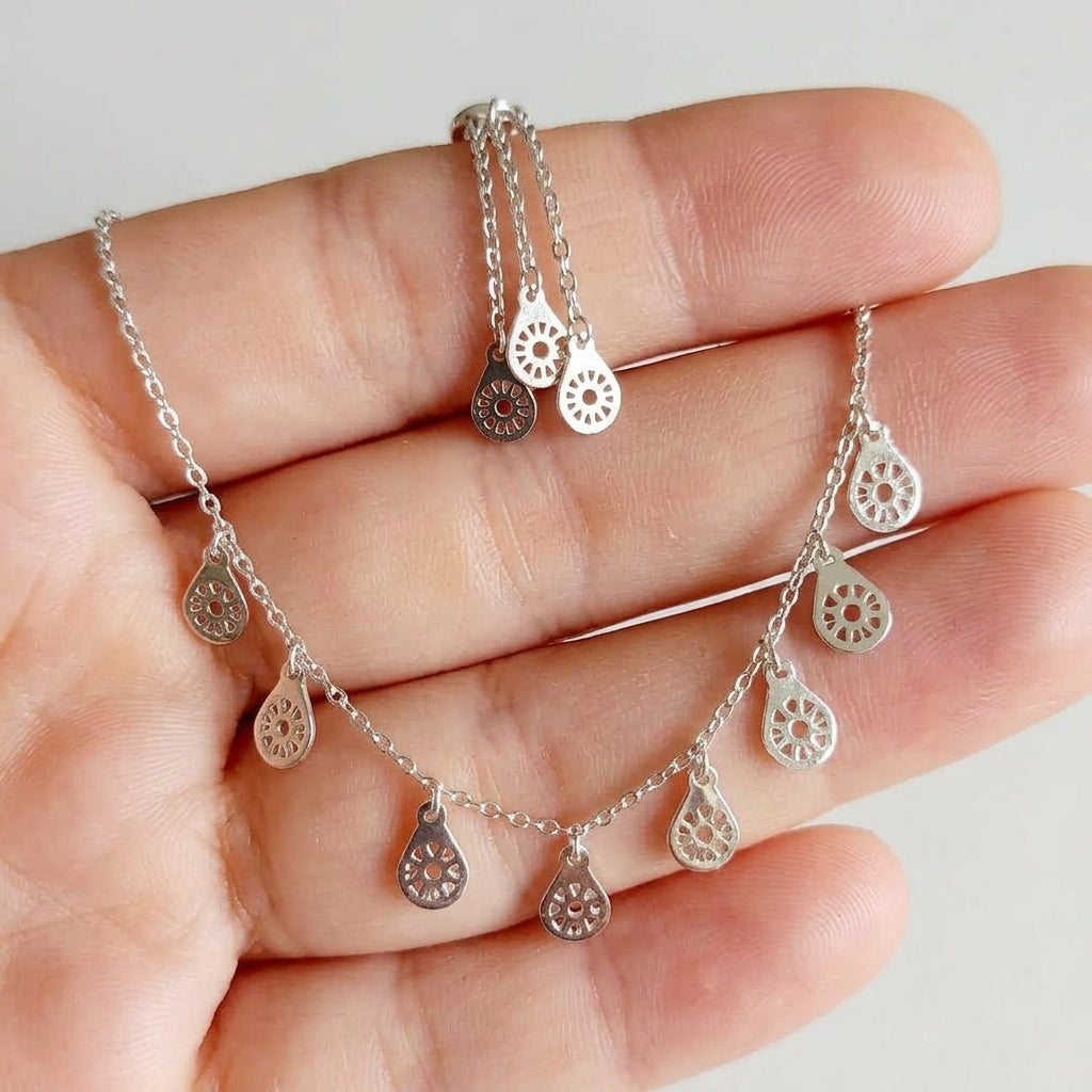 Elegant 925 Silver Teardrop Charm Necklace-1219-3-0
