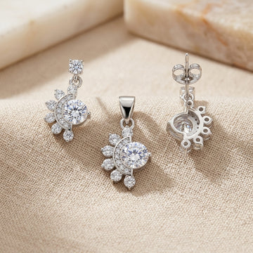 Sparkling 925 Silver Solitaire Pendant & Earring Set-1074-3-3