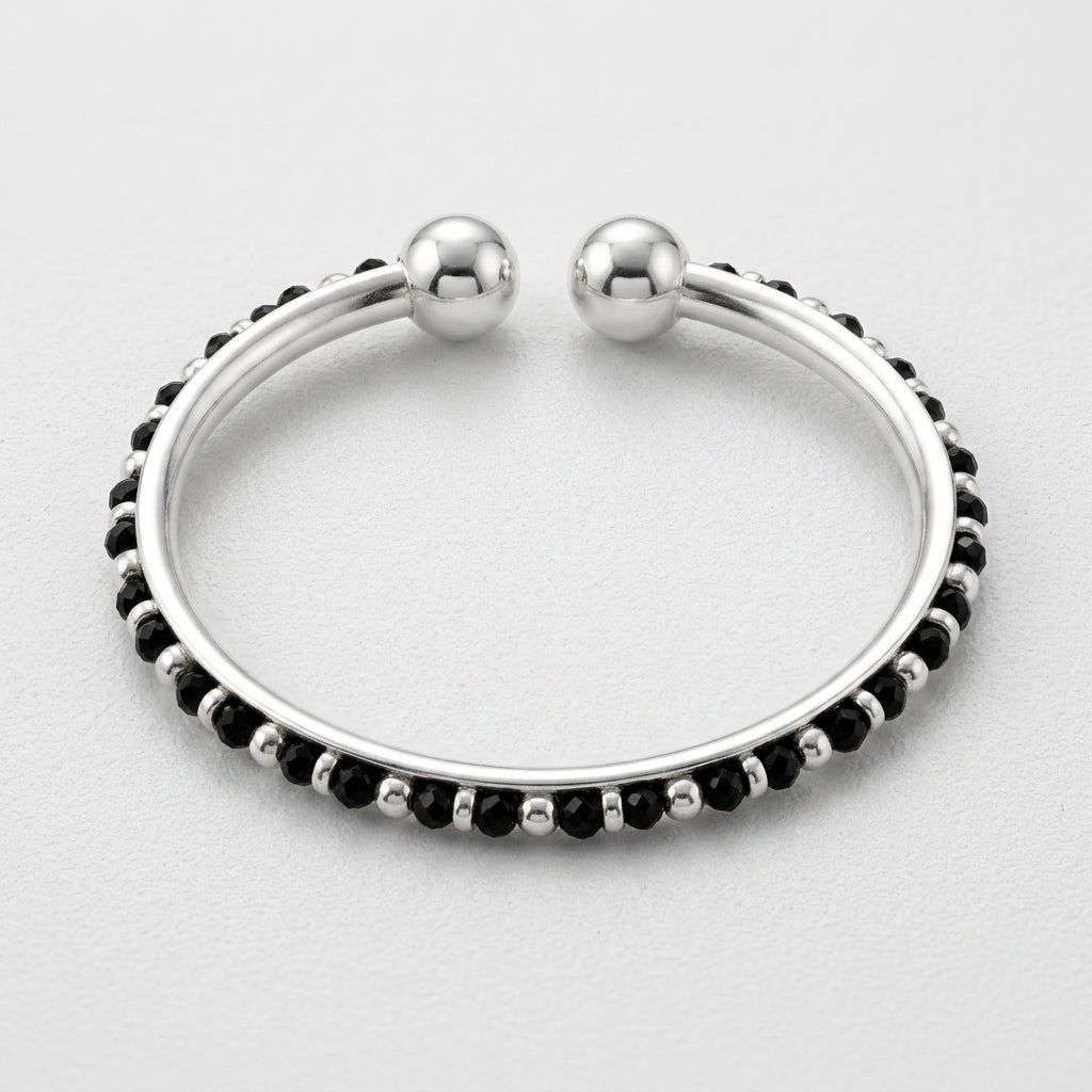 Adjustable Silver Baby Kada | Black Beads | 1-3 Yrs-338-7-6