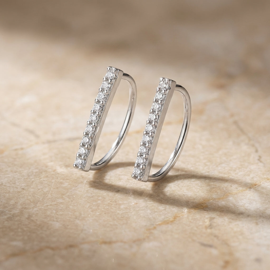 925 Sterling Silver Cubic Zirconia Bar Earrings-443-0-7