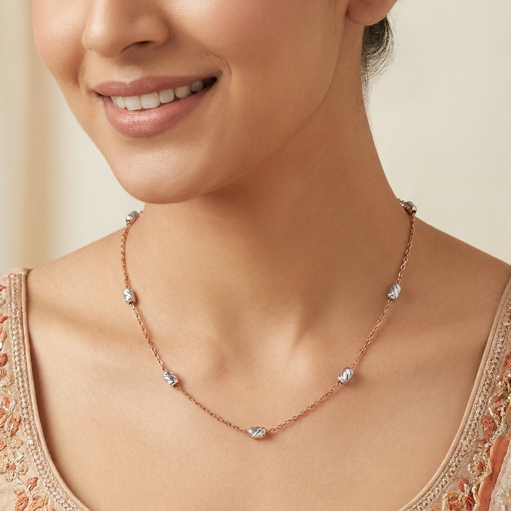 Delicate 925 Silver & Rose Gold Beaded Chain for Women & Kids-993-3-2