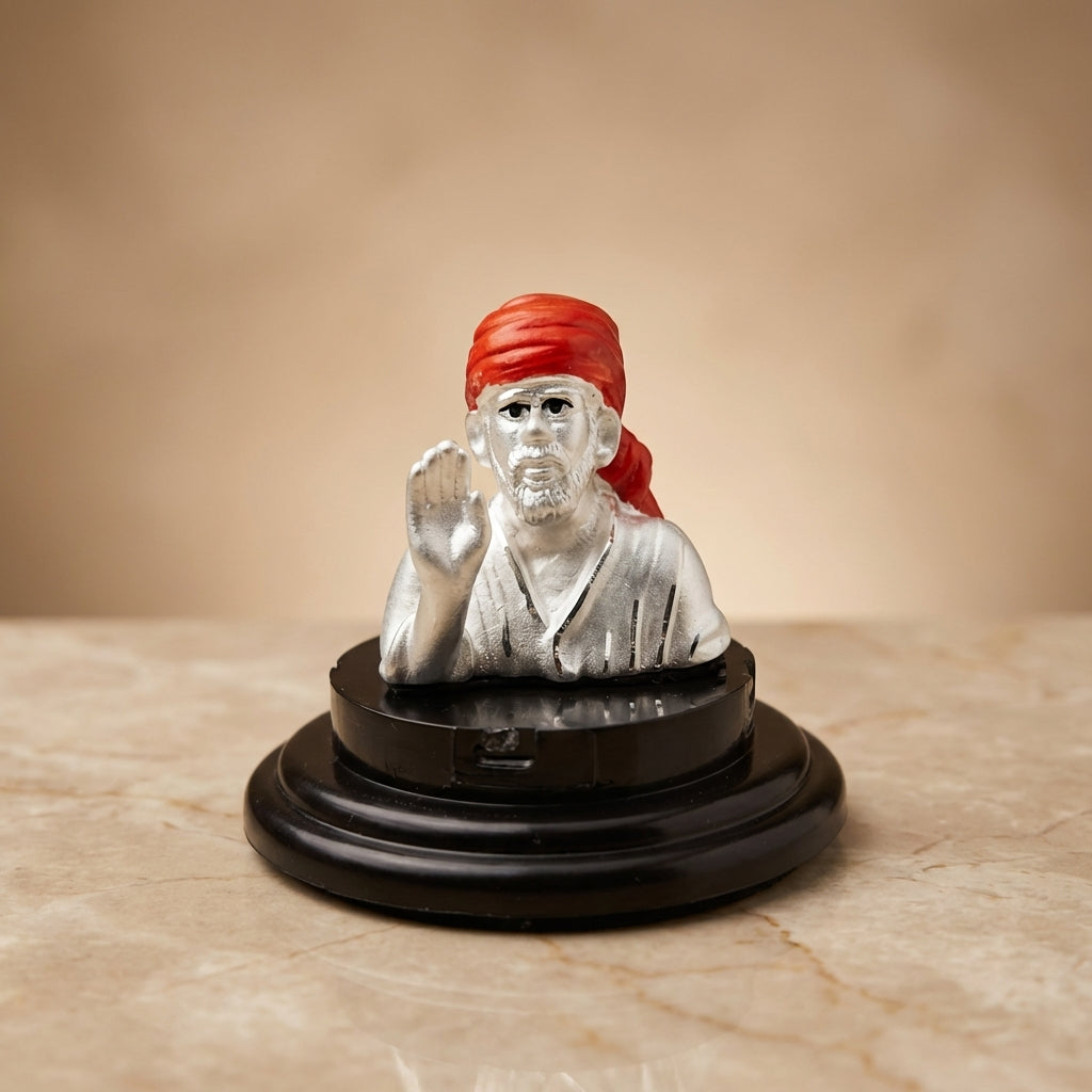 999 silver Sai Baba Idol for Car & Home Pooja | Auspicious Gift - 400