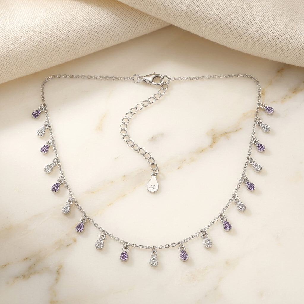 Dainty 925 Sterling Silver Dangle Charm Necklace-1217-3-4