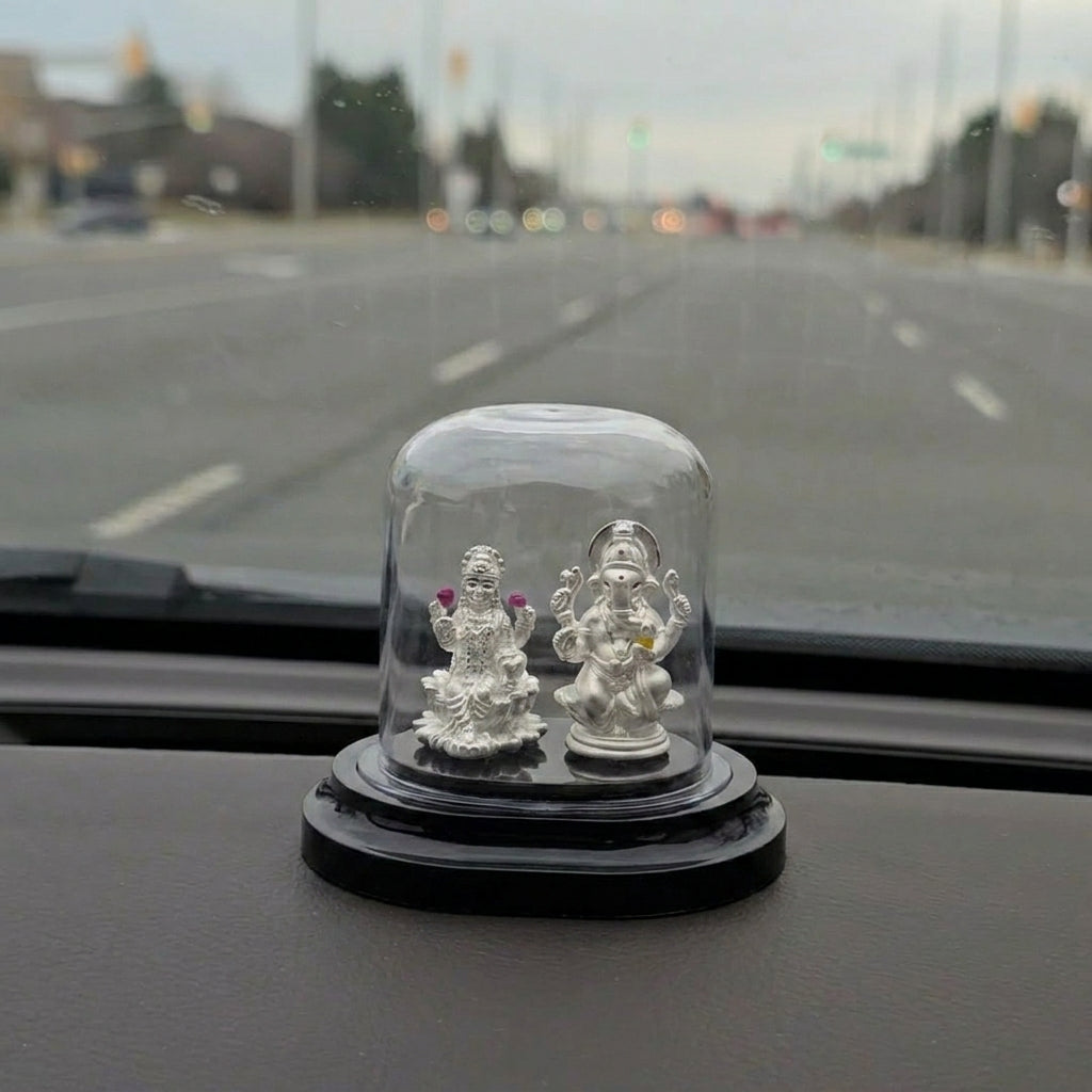 999 Silver Ganesha Lakshmi Idol for Car Dashboard & Pooja-8-57