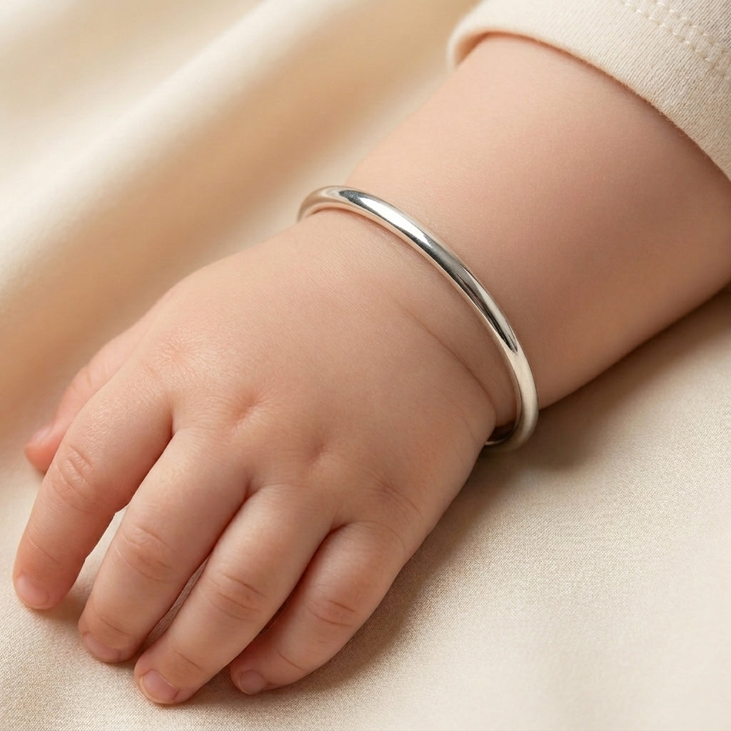 Pure Silver Baby Kada Pair – Elegant & Adjustable Infant Bracelet-1041-12-6
