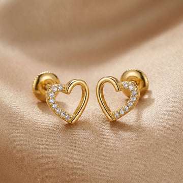 Dainty Gold Plated Heart 925 Silver Stud Earrings-1225-2-4