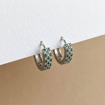 Elegant Real Silver Emerald Green Huggie Hoop Earrings-1014-4-3