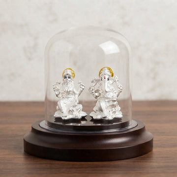 999 silver Lakshmi Ganesha Idol for Car Dashboard & Home Mandir-1335-6-92