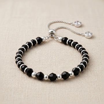 Sterling Silver Adjustable Baby Bracelet - Black Beads-1161-0-0
