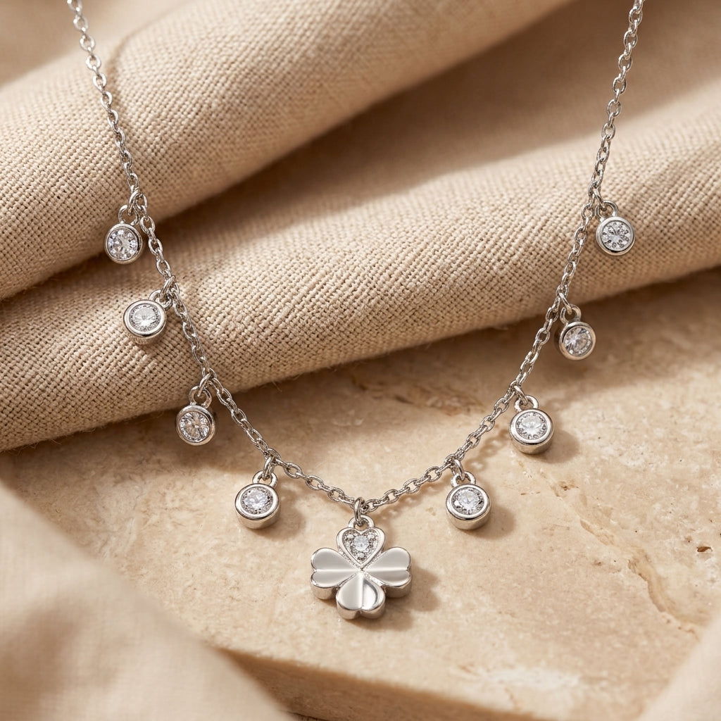 Dainty 925 Silver Clover Charm Necklace-1220-5-6