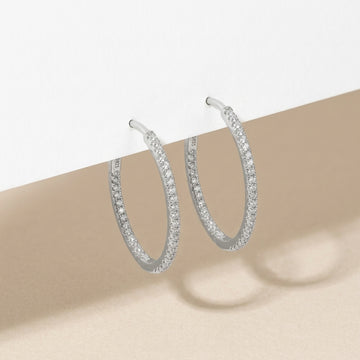 Elegant Zirconia Pave Hoop Earrings in 925 Silver-1030-7-8