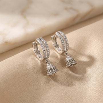 Sparkling Silver CZ Jhumka Hoop Earrings-1019-3-9