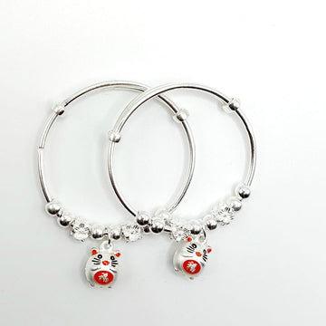 Adjustable Silver Lucky Cat Kids Kada Pair-1138-9-7