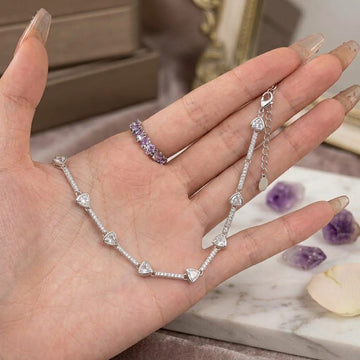 Sparkling 925 Silver Heart Women's Anklet-1246-17-6