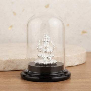999 Pure Silver Ganesh Idol with Glass Case for Car-1201-3-61