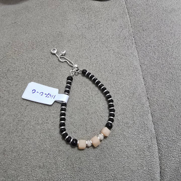 Adjustable Silver Kids Bracelet - Black & Cream Beads-1157-0-0