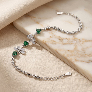 925 Silver Emerald Green Butterfly Bracelet-1089-6-8