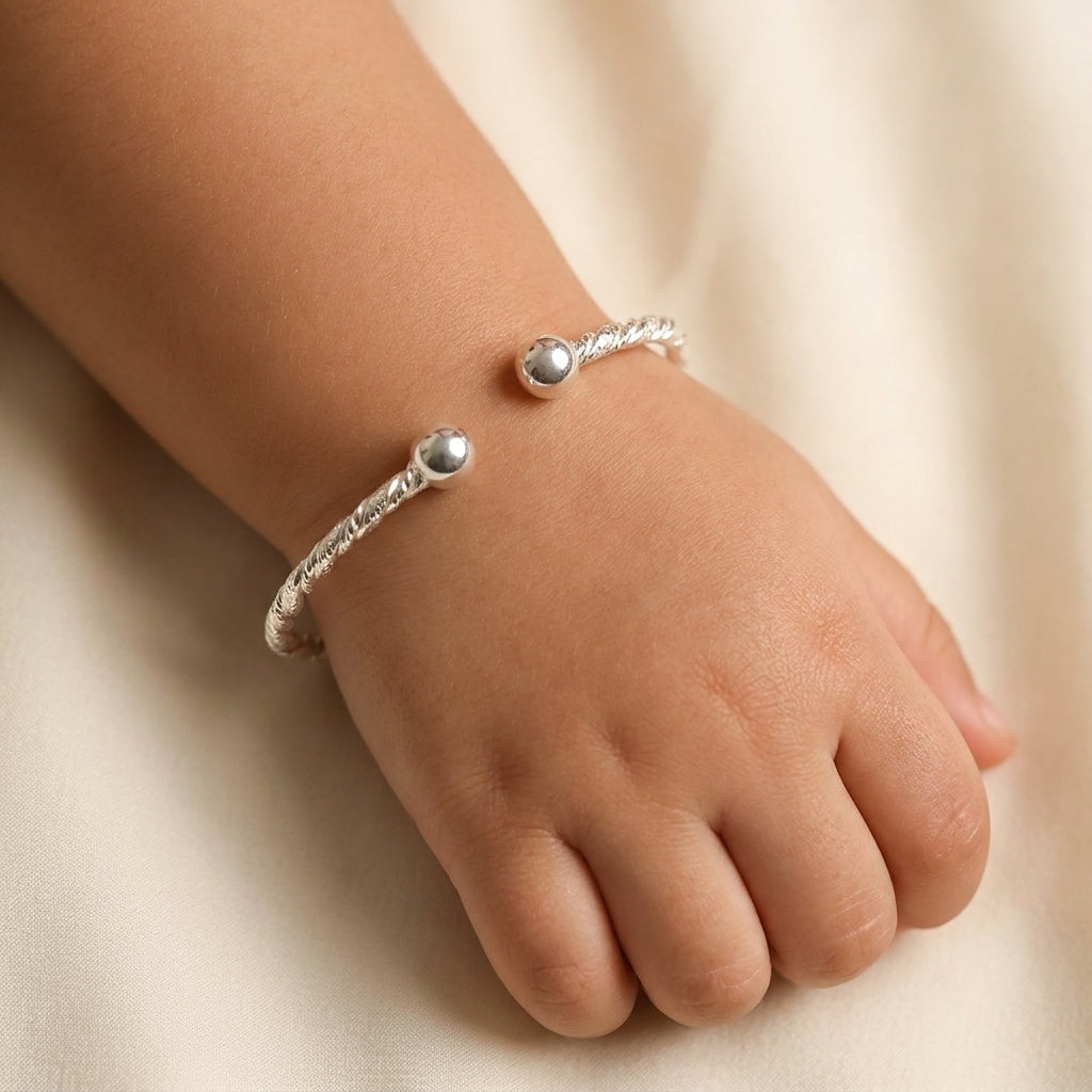Adjustable Twisted Real Silver Kids Kada-1129-4-2