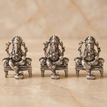 Sacred Antique Silver Ganesh Idol - Divine Blessings Assorted-505-9-8
