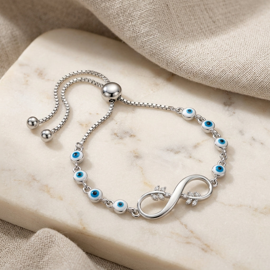 925 Silver Infinity Evil Eye Adjustable Bracelet-1100-5-6
