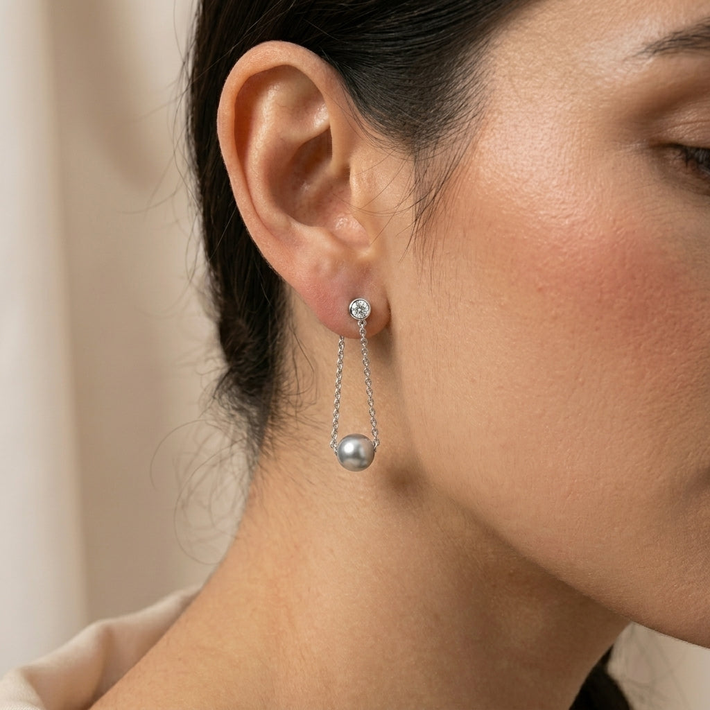 Elegant 925 Sterling Silver CZ & Pearl Dangle Earrings-1016-3-5
