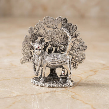 Antique Silver Kamadhenu Idol | Kalpavriksha & Shiv Linga-502-12-8