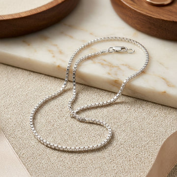 925 Sterling Silver Box Chain Anklet pair for Women-1230-10-0