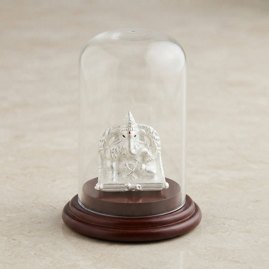 999 Pure Silver Ganesh Idol with Glass Case-1208-4-1