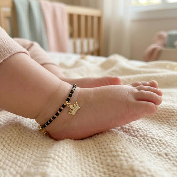 Elegant Baby Anklets - Black Beads & Crown Charm-1056-3-8