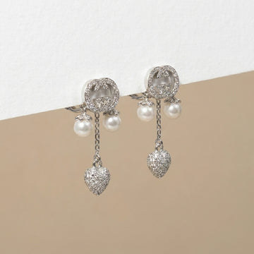 Sterling Silver Pave & Pearl Drop Earrings-1023-4-7