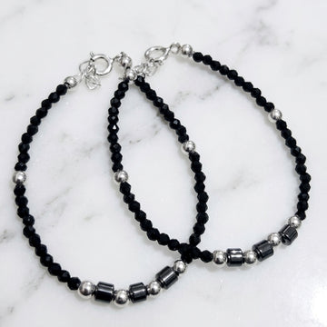 Baby Nazariya Silver Black Bead Anklets - Pair-1135-0-0