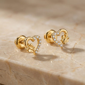 Chic Gold Plated 925 Silver Heart Stud Earrings-1224-2-4