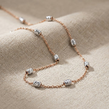 Delicate 925 Silver & Rose Gold Beaded Chain for Women & Kids-993-3-2