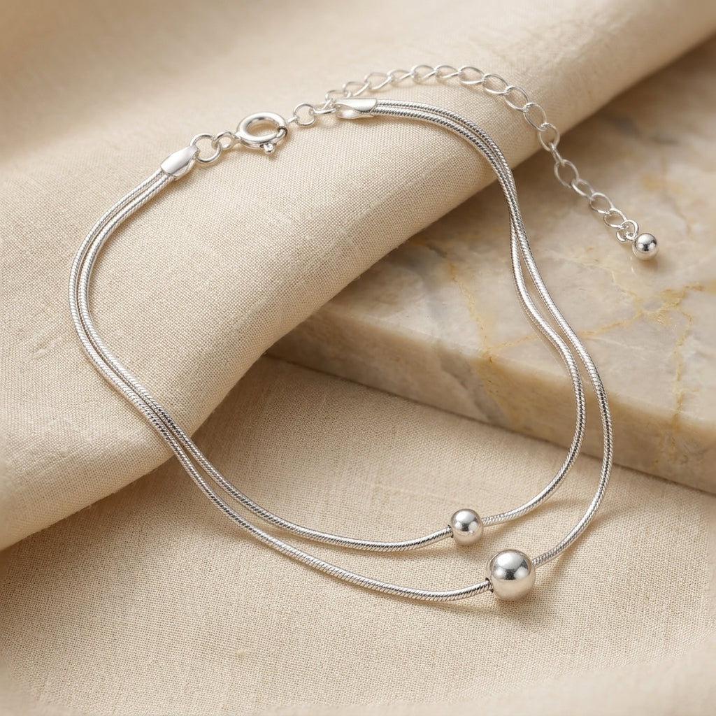 Elegant 925 Sterling Silver Layered Anklet-1059-7-1