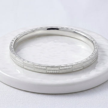 Baby Sterling Silver Kada Bracelet | Engraved Design-1038-8-6