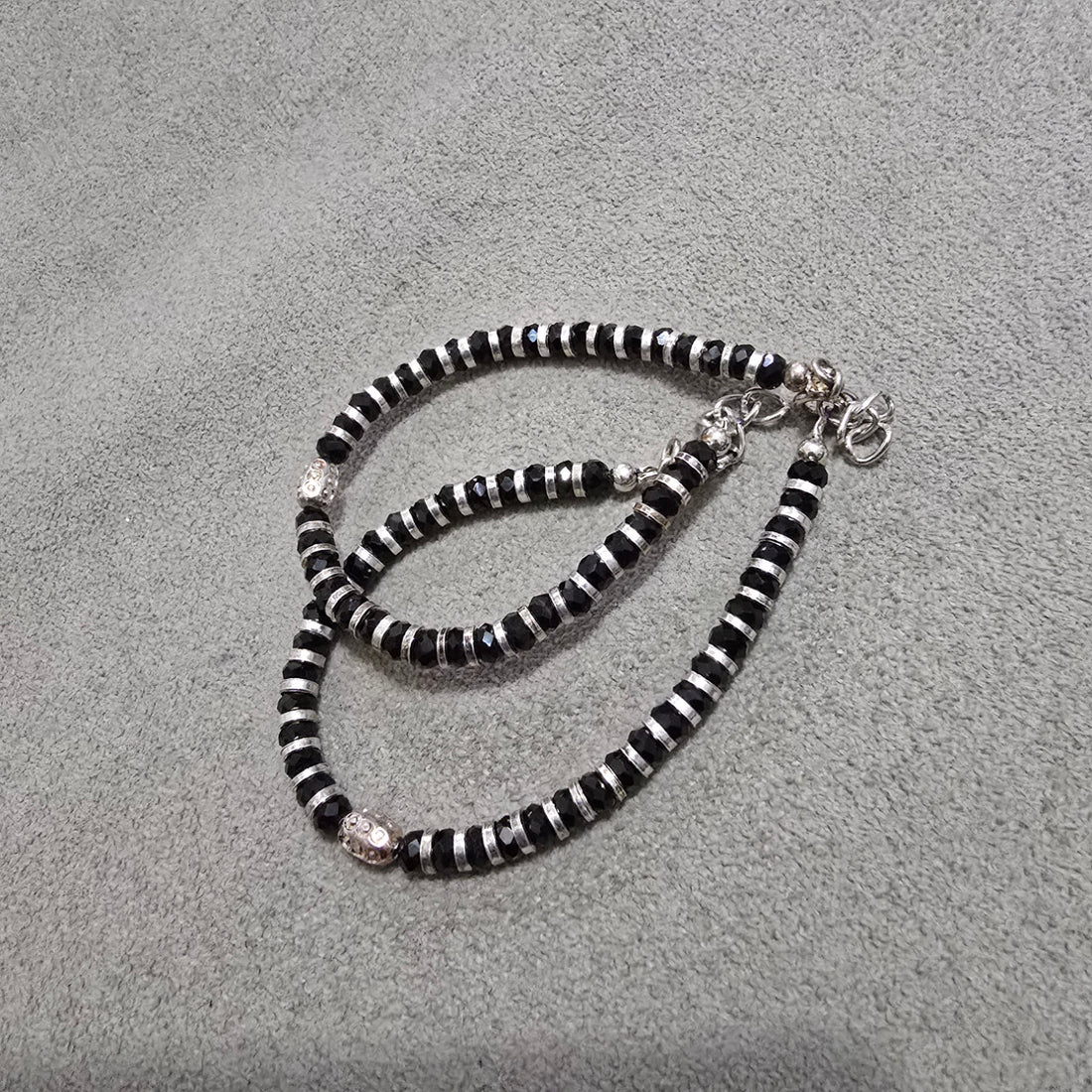 Adjustable Silver & Black Beaded Kids Kada Pair-1159-0-0