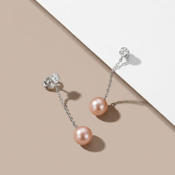 Elegant Pearl & Silver Dangle Earrings-1033-3-1