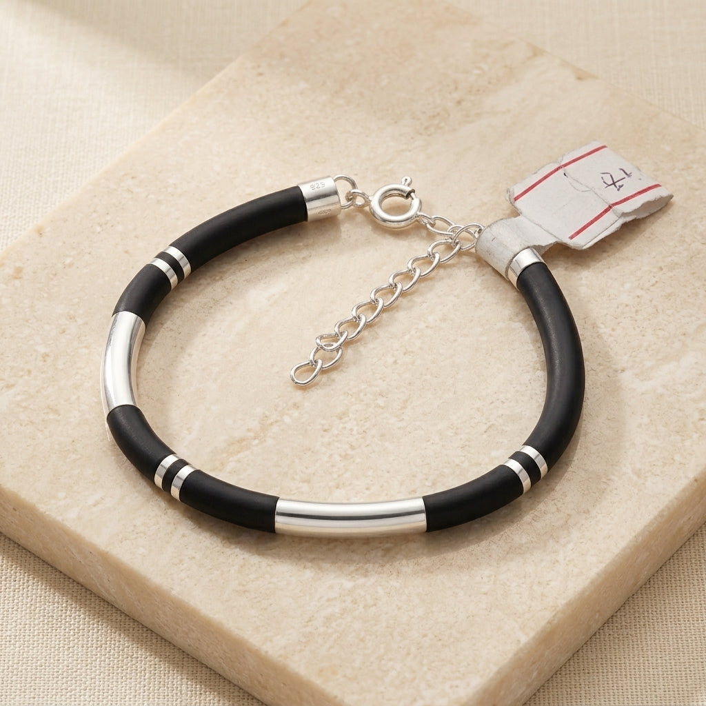 Sterling Silver Black Band Baby Bracelet | Adjustable-376-0-0