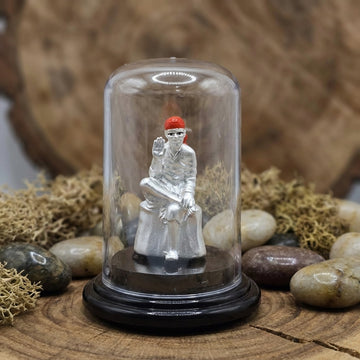 999 Silver Sai Baba Idol with Glass Case for Car & Home-7-70