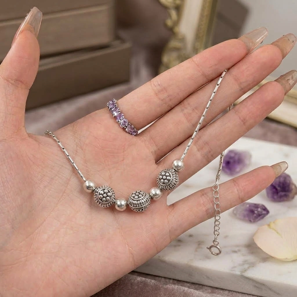Chic 925 Sterling Silver Beaded Women's Anklet-1237-10-5