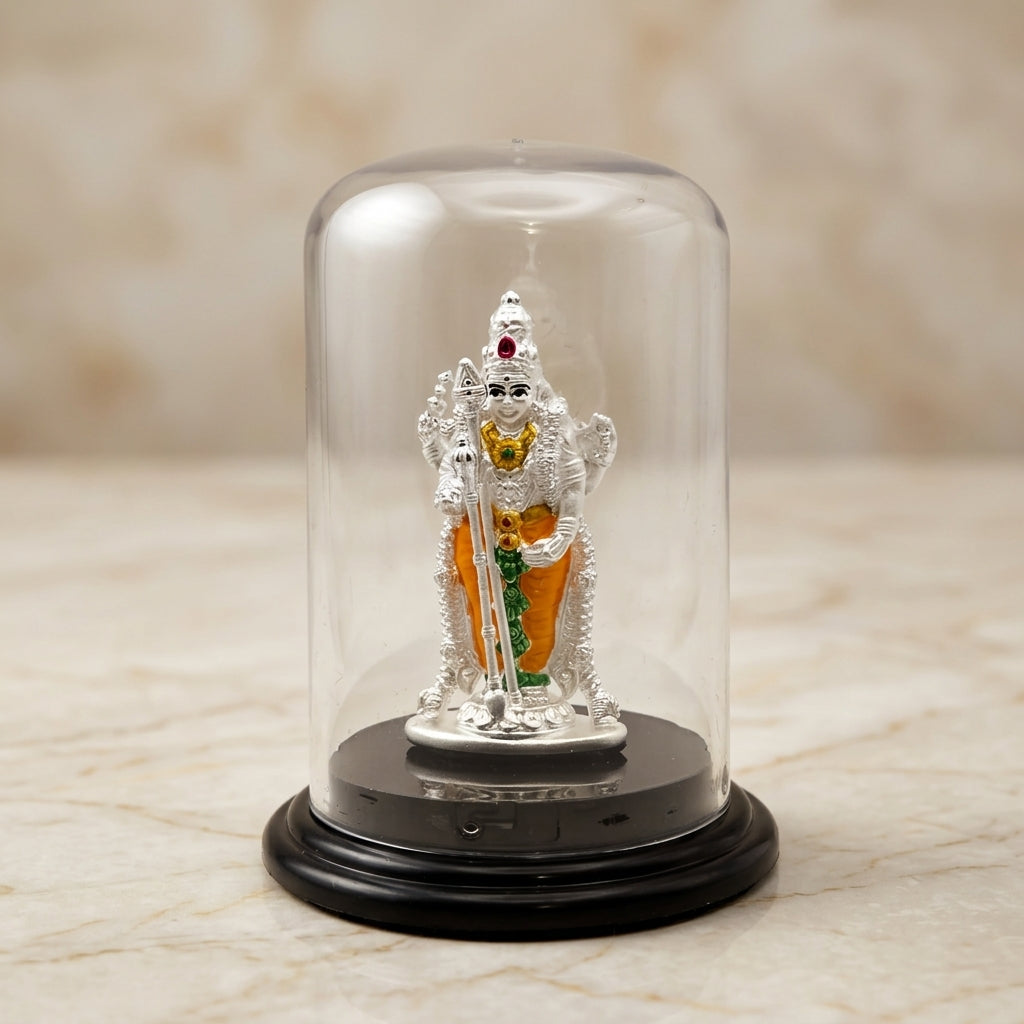 999 silver Lord Murugan Idol with Protective Glass Case-70600