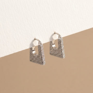 Sparkling Pave Square Hoop Earrings - 925 Silver-1020-6-6