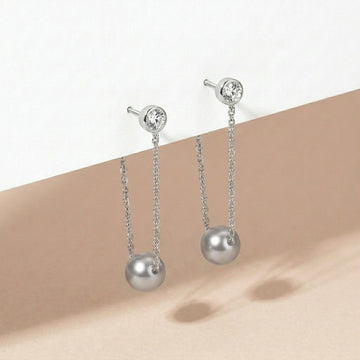 Elegant 925 Sterling Silver CZ & Pearl Dangle Earrings-1016-3-5